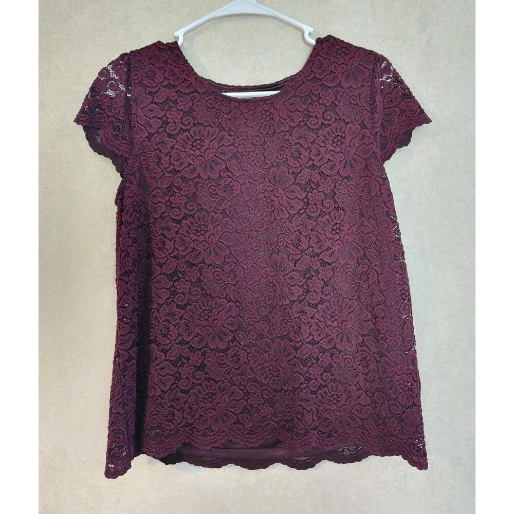 Philosophy Republic Clothing Womens Medium Burgundy Lace Crochet Short Sleeve...